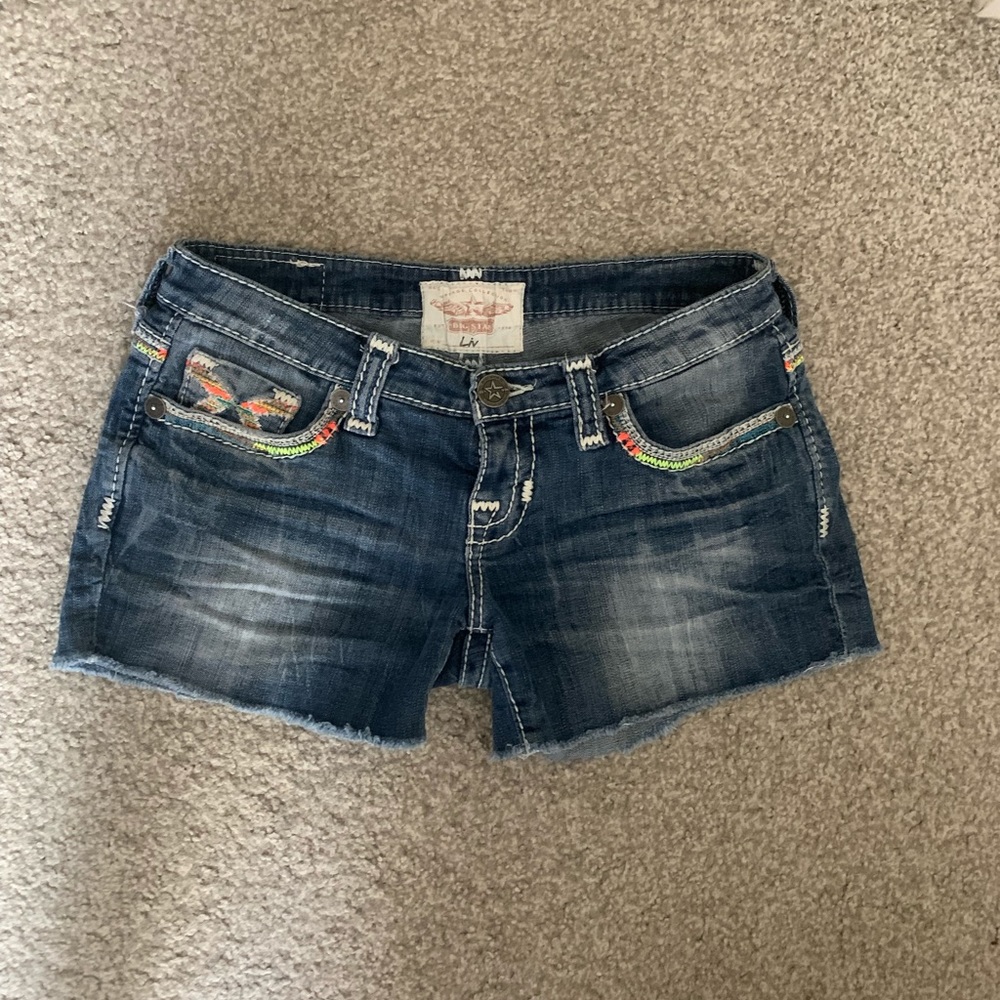 Embellished Dark Blue Denim Womenβs Shorts